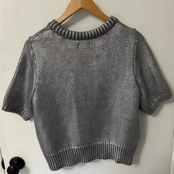 Future Collective Metallic Silver Short Sleeve Knit Sweater - Picture 2 of 3